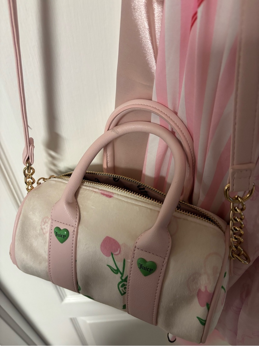 Juicy Couture Pink and Cream Floral Mini Barrel Bag